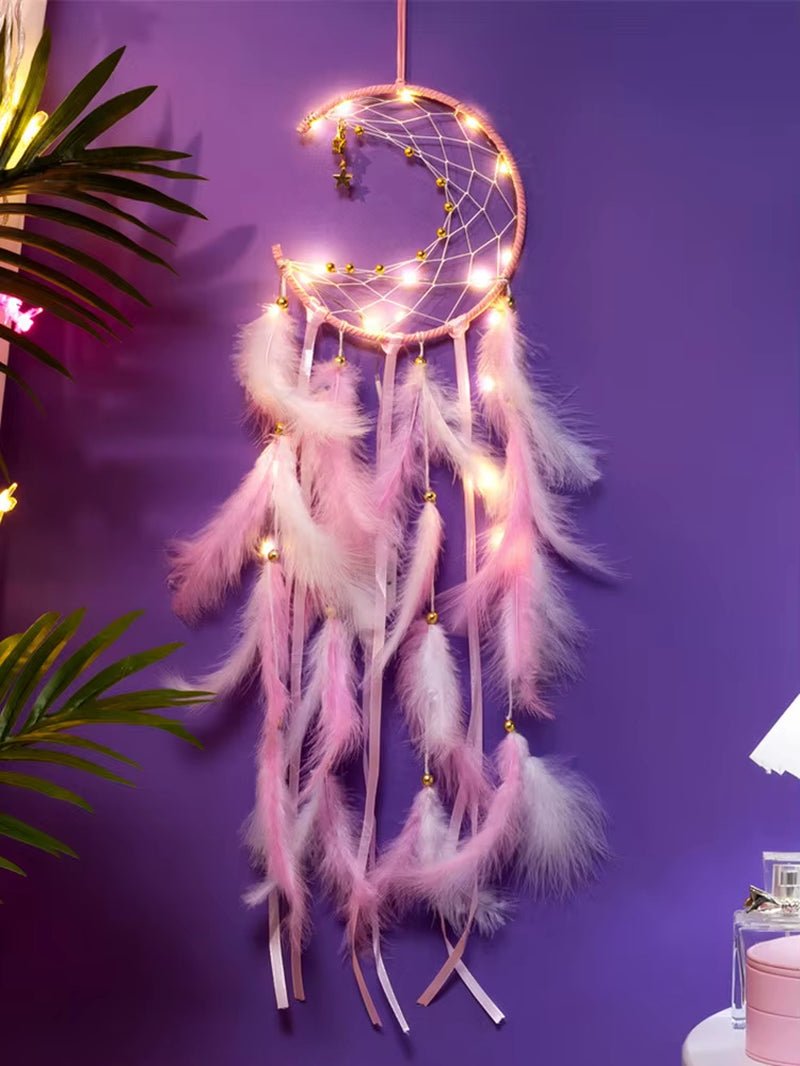 Moon Dream Catcher Feather Wind Chimes Hand-Woven Wall Bedroom Hanging Ornaments Birthday Festival Gifts Home Decoration Crafts