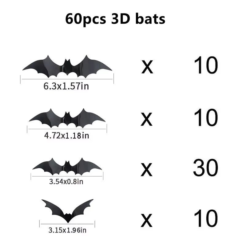 24/36/60Pcs Halloween Bat Wall Stickers Horror 3D Bats Removable Sticker Halloween Party Decoration for Home DIY Wall Decal