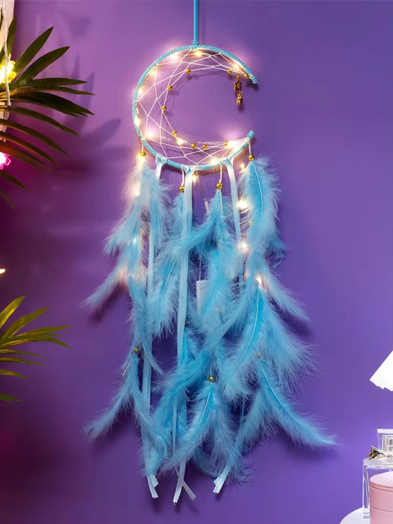 Moon Dream Catcher Feather Wind Chimes Hand-Woven Wall Bedroom Hanging Ornaments Birthday Festival Gifts Home Decoration Crafts