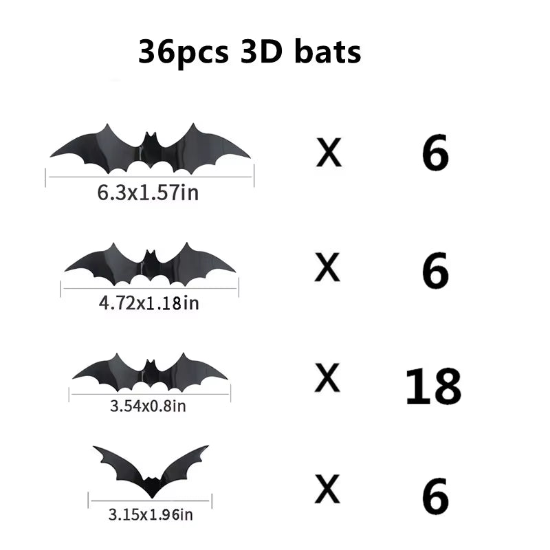 24/36/60Pcs Halloween Bat Wall Stickers Horror 3D Bats Removable Sticker Halloween Party Decoration for Home DIY Wall Decal