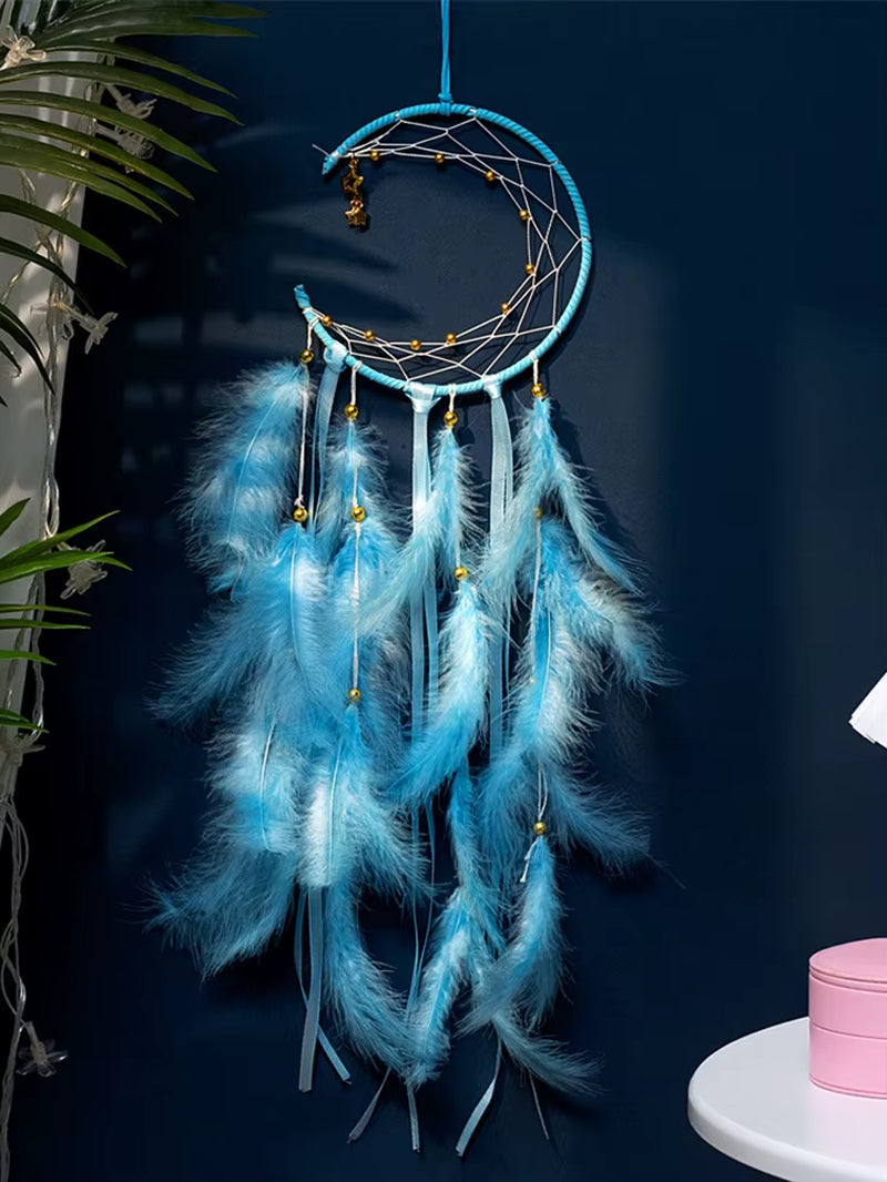 Moon Dream Catcher Feather Wind Chimes Hand-Woven Wall Bedroom Hanging Ornaments Birthday Festival Gifts Home Decoration Crafts