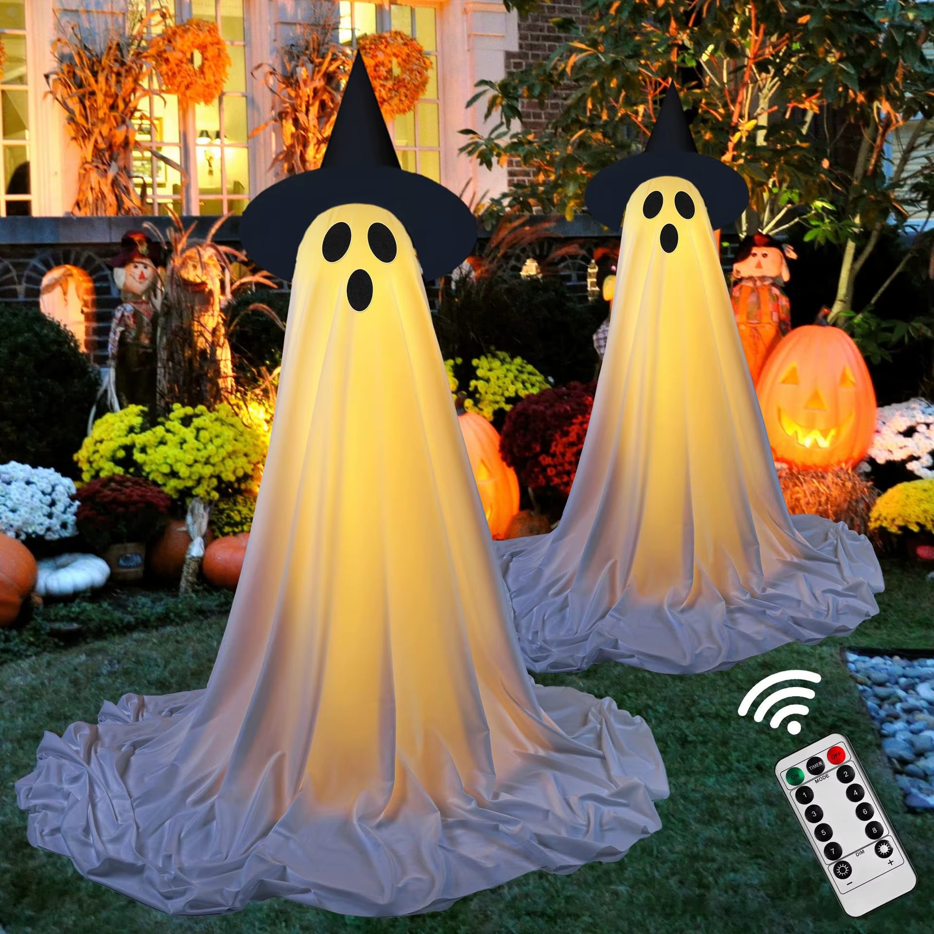Halloween Ghost Decoration Light up Ghost Set with Remote Control Easy to Assemble for Outdoor and Indoor Decorations