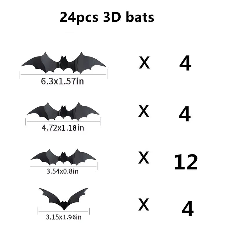 24/36/60Pcs Halloween Bat Wall Stickers Horror 3D Bats Removable Sticker Halloween Party Decoration for Home DIY Wall Decal