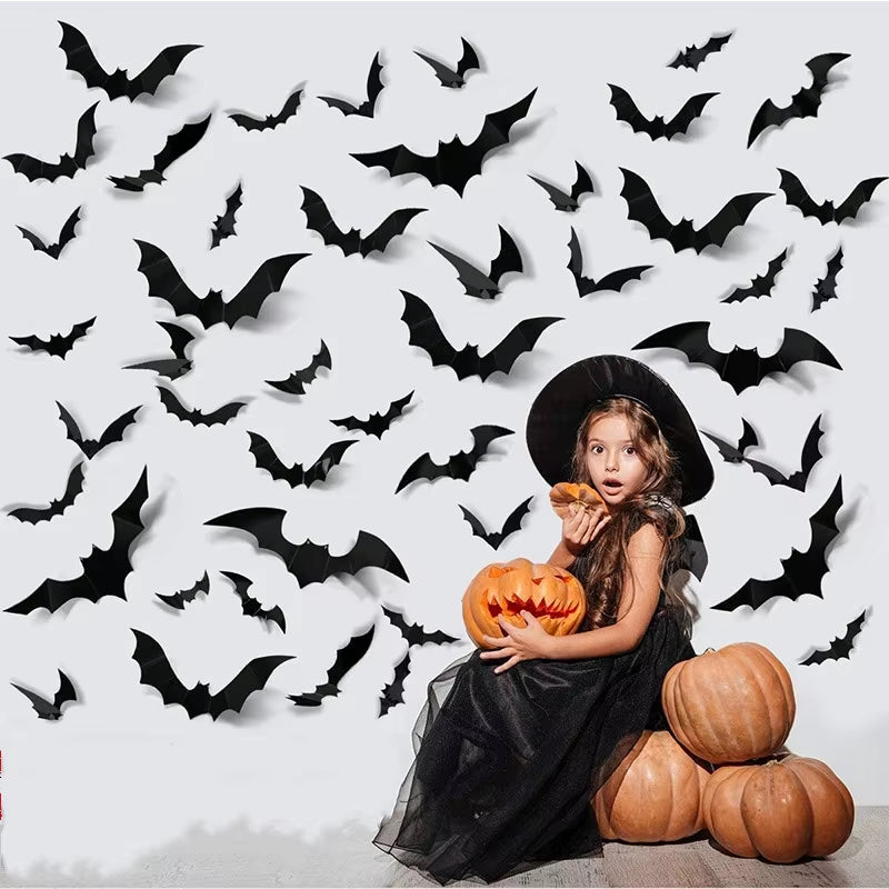 24/36/60Pcs Halloween Bat Wall Stickers Horror 3D Bats Removable Sticker Halloween Party Decoration for Home DIY Wall Decal