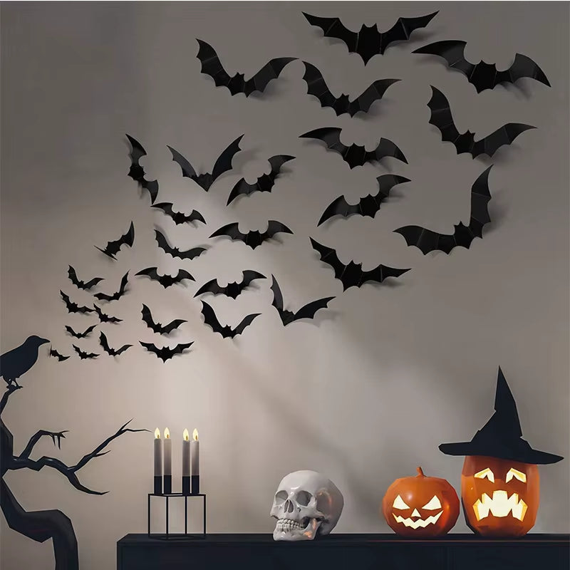 24/36/60Pcs Halloween Bat Wall Stickers Horror 3D Bats Removable Sticker Halloween Party Decoration for Home DIY Wall Decal