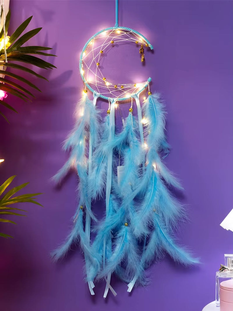 Moon Dream Catcher Feather Wind Chimes Hand-Woven Wall Bedroom Hanging Ornaments Birthday Festival Gifts Home Decoration Crafts
