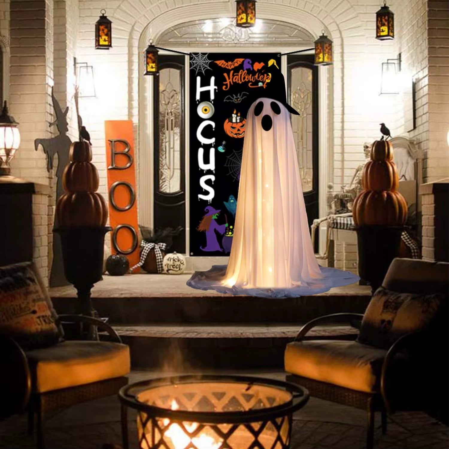 Halloween Ghost Decoration Light up Ghost Set with Remote Control Easy to Assemble for Outdoor and Indoor Decorations