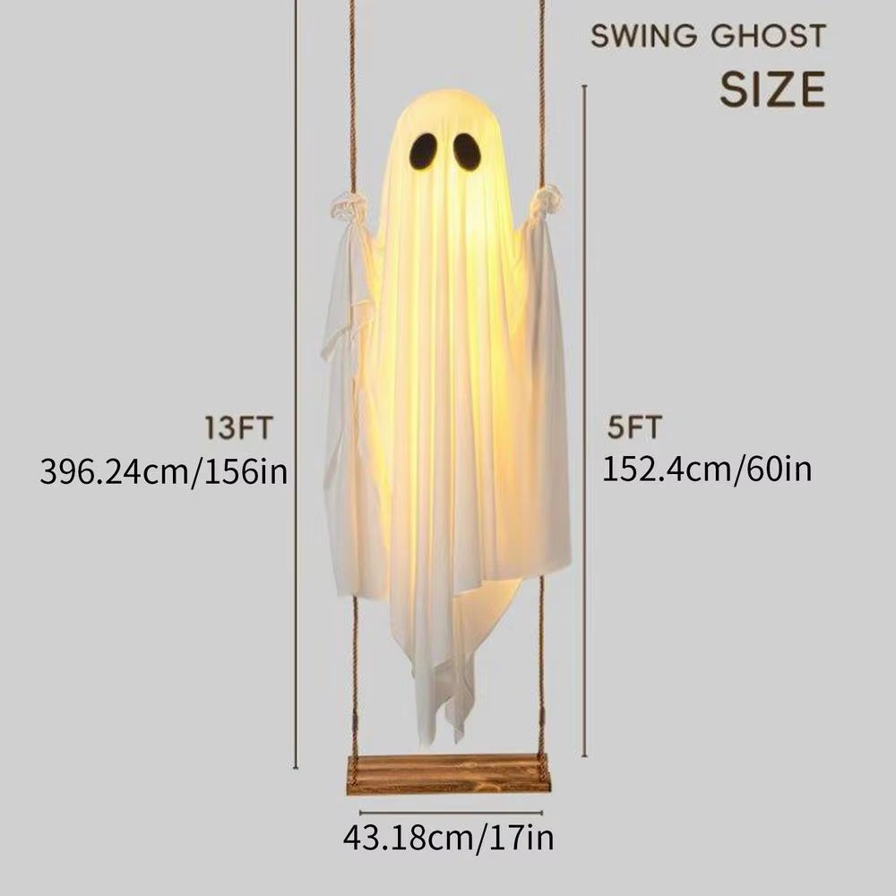 13Foot Halloween Lighted Ghost Hanging Swing Decor Kit Scary Standing Ghosts Halloween Horror Props for Front Door Porch Yard