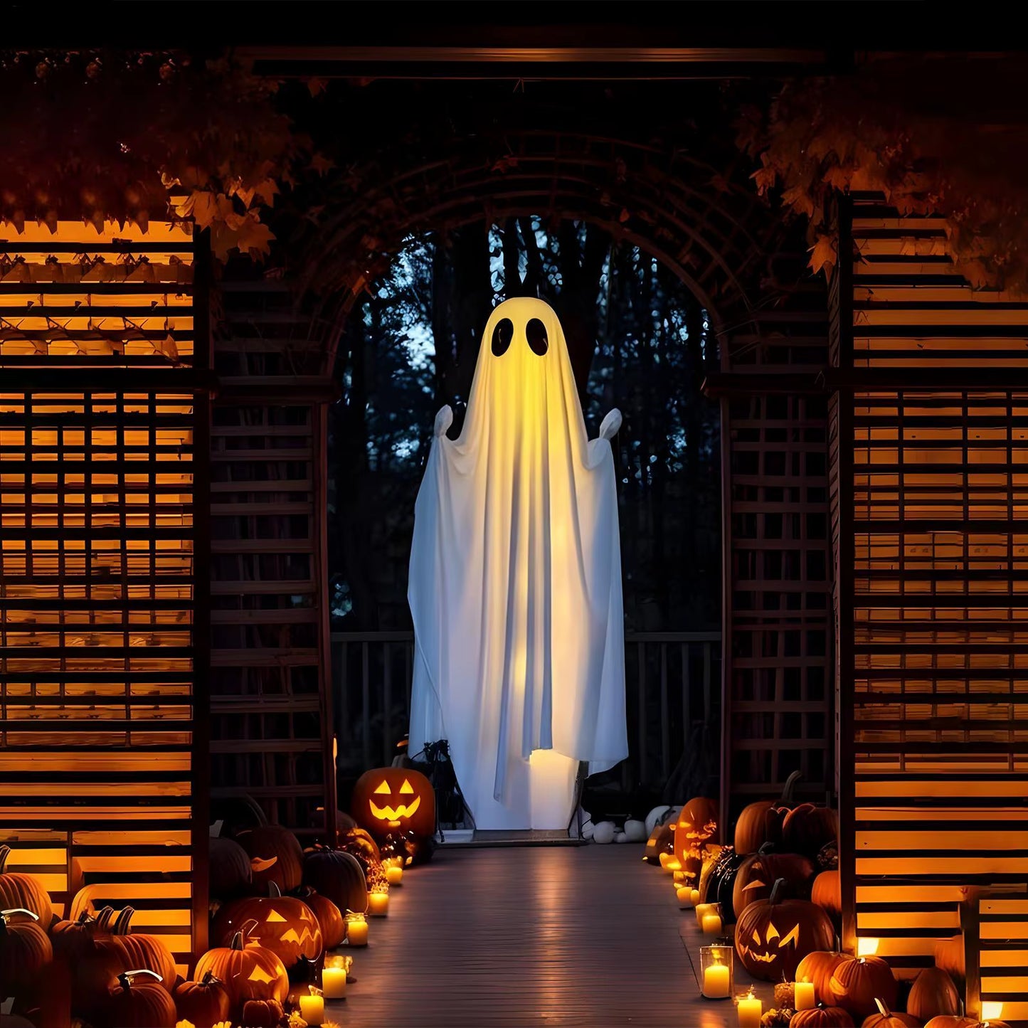 13Foot Halloween Lighted Ghost Hanging Swing Decor Kit Scary Standing Ghosts Halloween Horror Props for Front Door Porch Yard