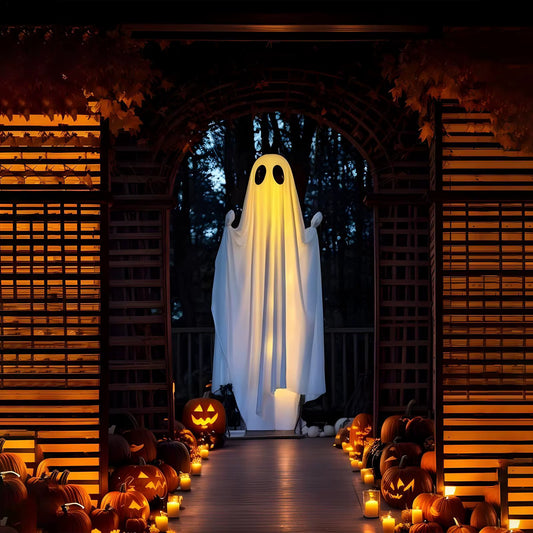 13Foot Halloween Lighted Ghost Hanging Swing Decor Kit Scary Standing Ghosts Halloween Horror Props for Front Door Porch Yard